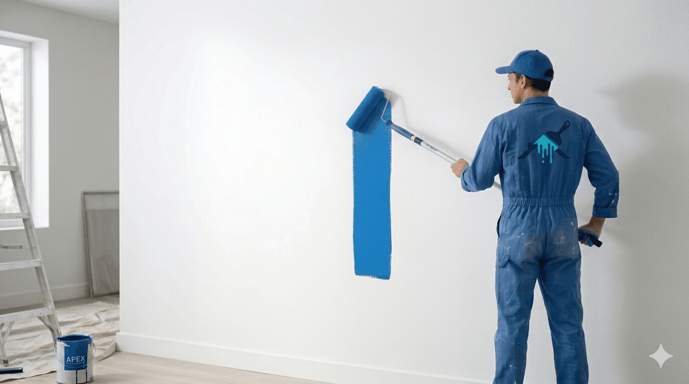 Paint roller in action on wall